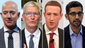 From left to right: Jeff Bezos, Tim Cook, Mark Zuckerberg, & Sundar Pichai