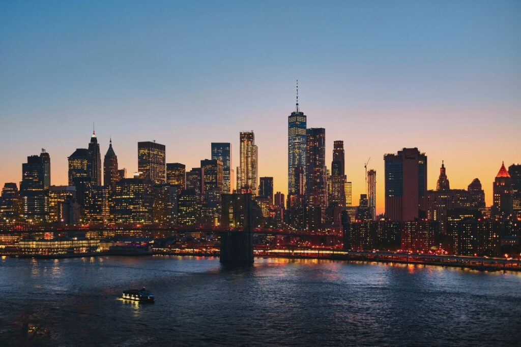 NYC skyline at dusk